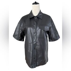 Topshop Black faux Leather Short Sleeve Jacket